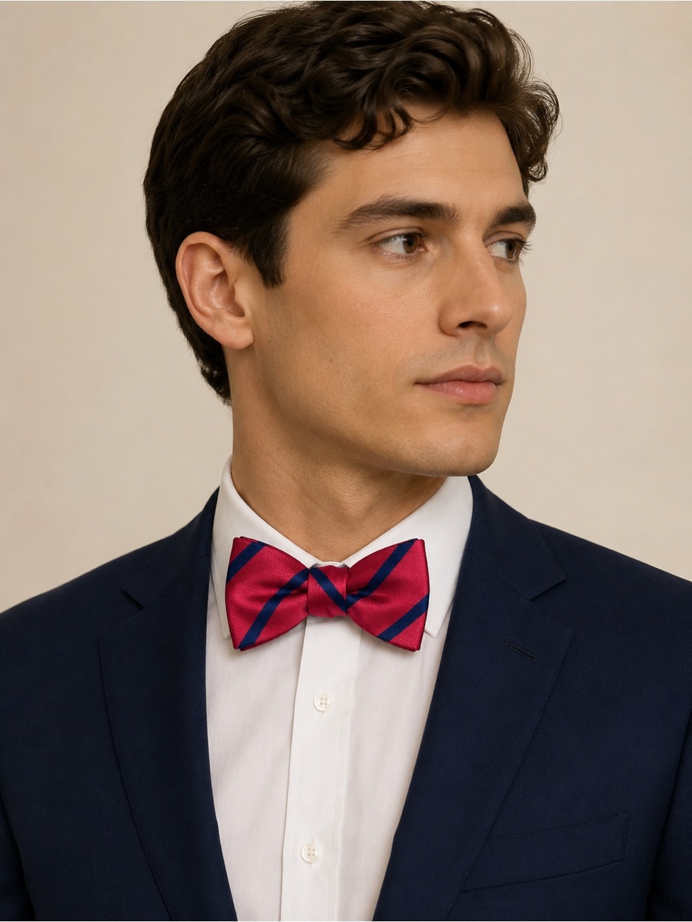 The Tie Bar Red & Navy Striped Adjustable Bow Tie Preppy Mens Formal Silk